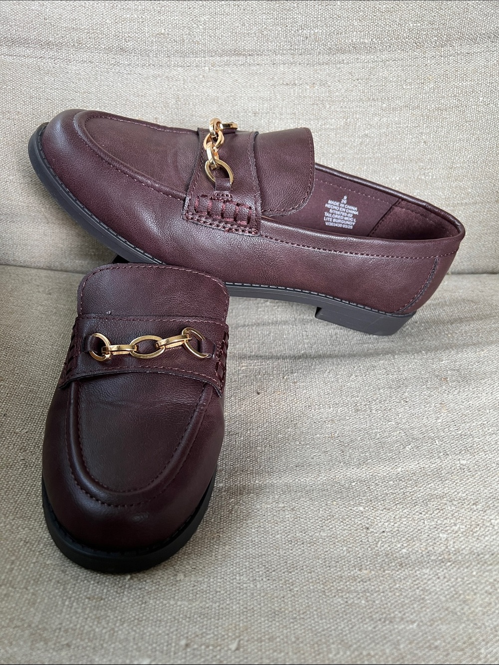 Old Navy Burgundy Loafers with Gold Chain Trim